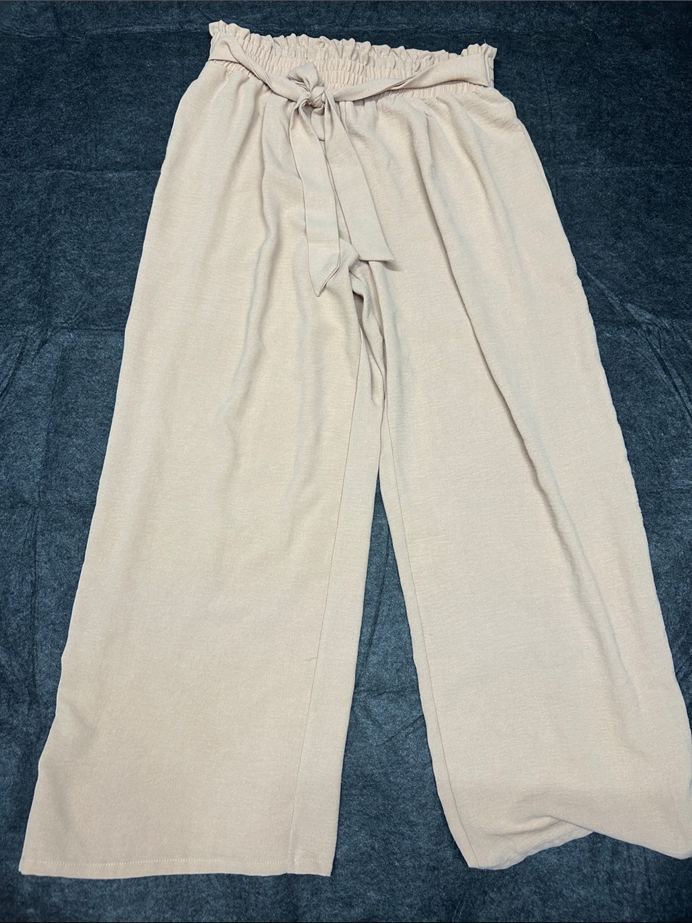 High-Rise Cream Wide-Leg Tie-Waist Pants W XL